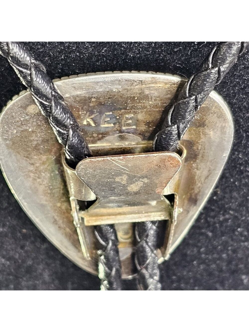 Navajo Turquoise On Silver BOLO Tie Hallmarked K E E with Sterling 925 Tips KEE - Picture 8 of 16